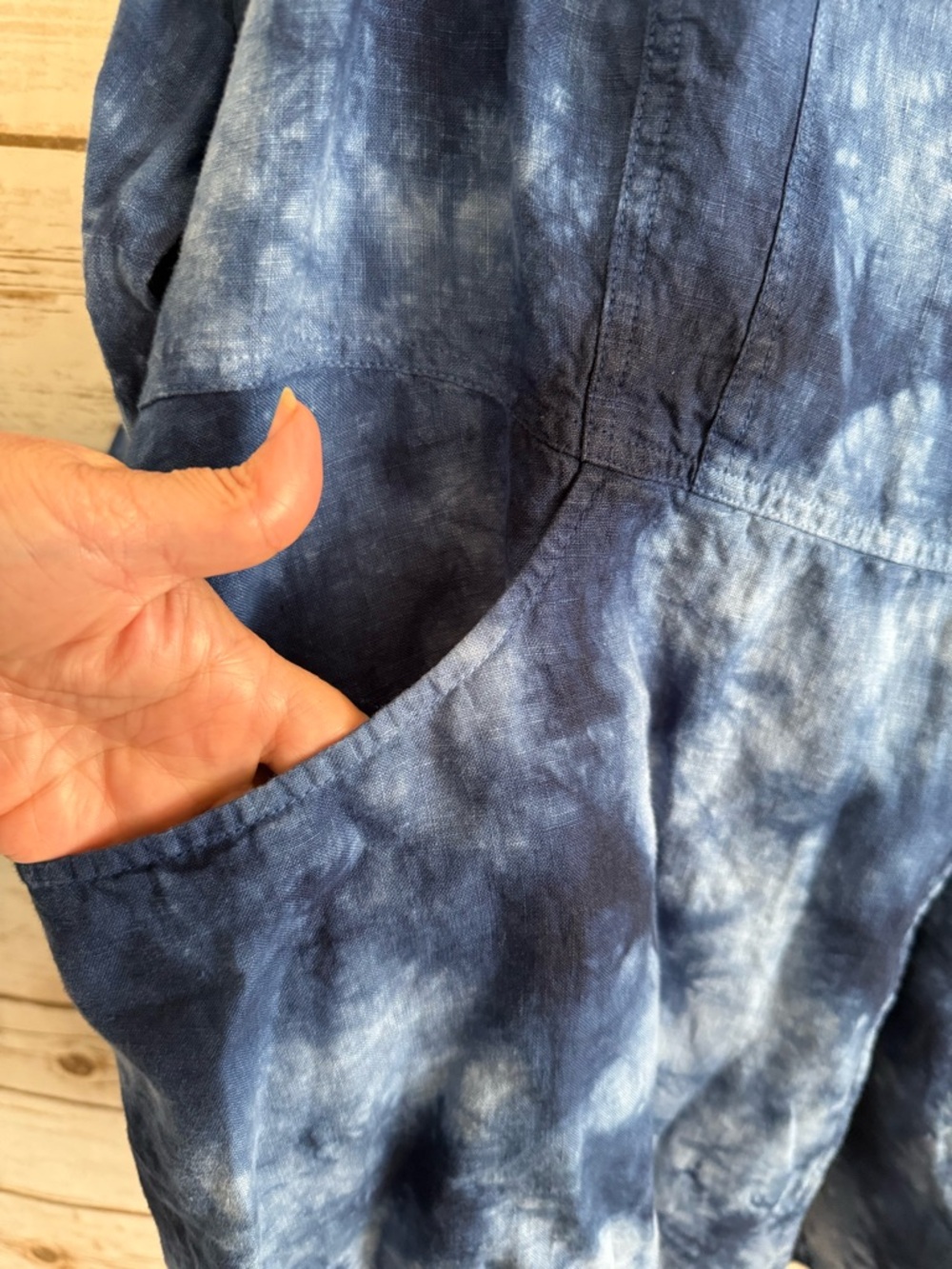 Soft Surroundings Eza 100% Linen Blue Tie Dye Top 2X Plus Pockets - Picture 6 of 11